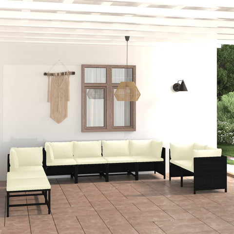 10-tlg. Garten-Lounge-Set mit Kissen Poly Rattan Schwarz - kalb-Living.de