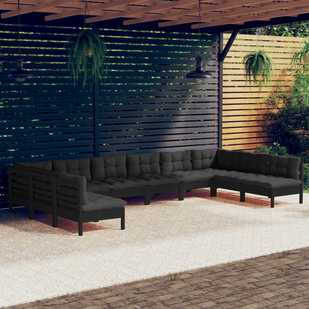 10-tlg. Garten-Lounge-Set mit Kissen Schwarz Kiefer Massivholz - kalb-Living.de