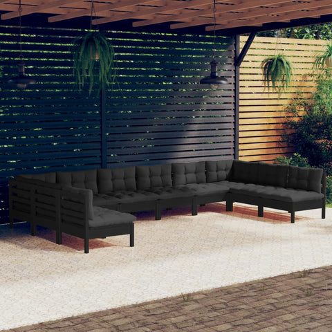 10-tlg. Garten-Lounge-Set mit Kissen Schwarz Kiefer Massivholz - kalb-Living.de