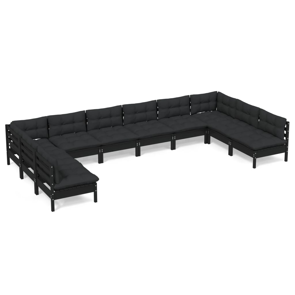 10-tlg. Garten-Lounge-Set mit Kissen Schwarz Kiefer Massivholz - kalb-Living.de