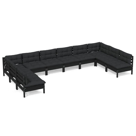 10-tlg. Garten-Lounge-Set mit Kissen Schwarz Kiefer Massivholz - kalb-Living.de