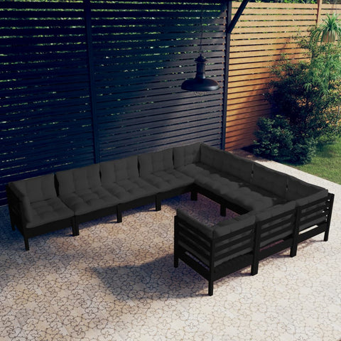 10-tlg. Garten-Lounge-Set mit Kissen Schwarz Kiefernholz - kalb-Living.de