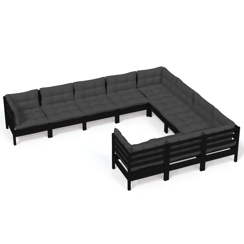 10-tlg. Garten-Lounge-Set mit Kissen Schwarz Kiefernholz - kalb-Living.de