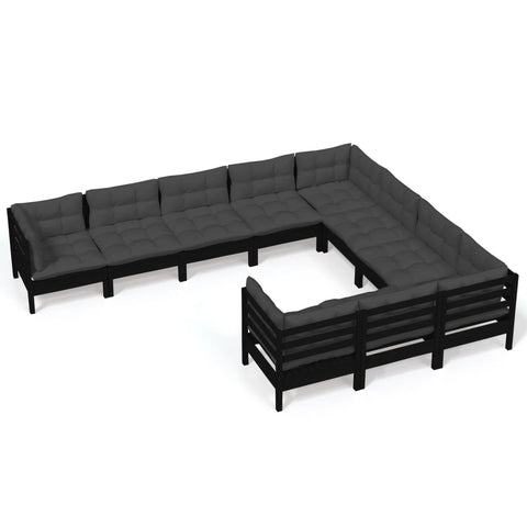 10-tlg. Garten-Lounge-Set mit Kissen Schwarz Kiefernholz - kalb-Living.de