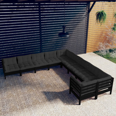 10-tlg. Garten-Lounge-Set mit Kissen Schwarz Kiefernholz - kalb-Living.de