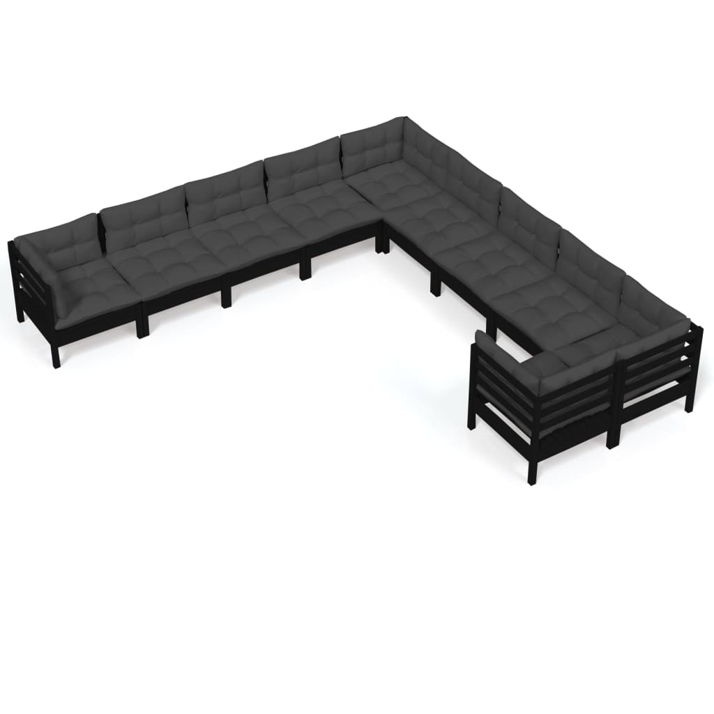 10-tlg. Garten-Lounge-Set mit Kissen Schwarz Kiefernholz - kalb-Living.de