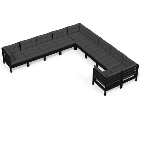 10-tlg. Garten-Lounge-Set mit Kissen Schwarz Kiefernholz - kalb-Living.de