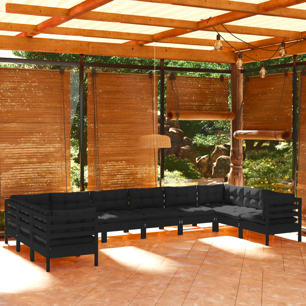 10-tlg. Garten-Lounge-Set mit Kissen Schwarz Kiefernholz - kalb-Living.de