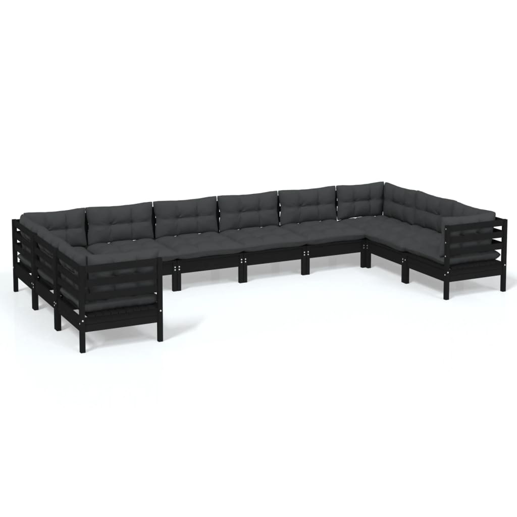 10-tlg. Garten-Lounge-Set mit Kissen Schwarz Kiefernholz - kalb-Living.de