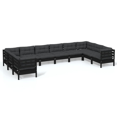 10-tlg. Garten-Lounge-Set mit Kissen Schwarz Kiefernholz - kalb-Living.de