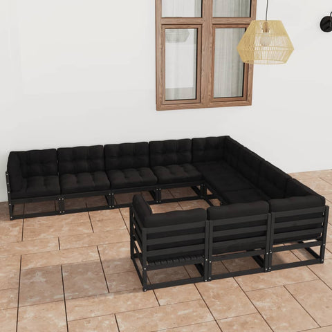 10-tlg. Garten-Lounge-Set mit Kissen Schwarz Massivholz Kiefer - kalb-Living.de