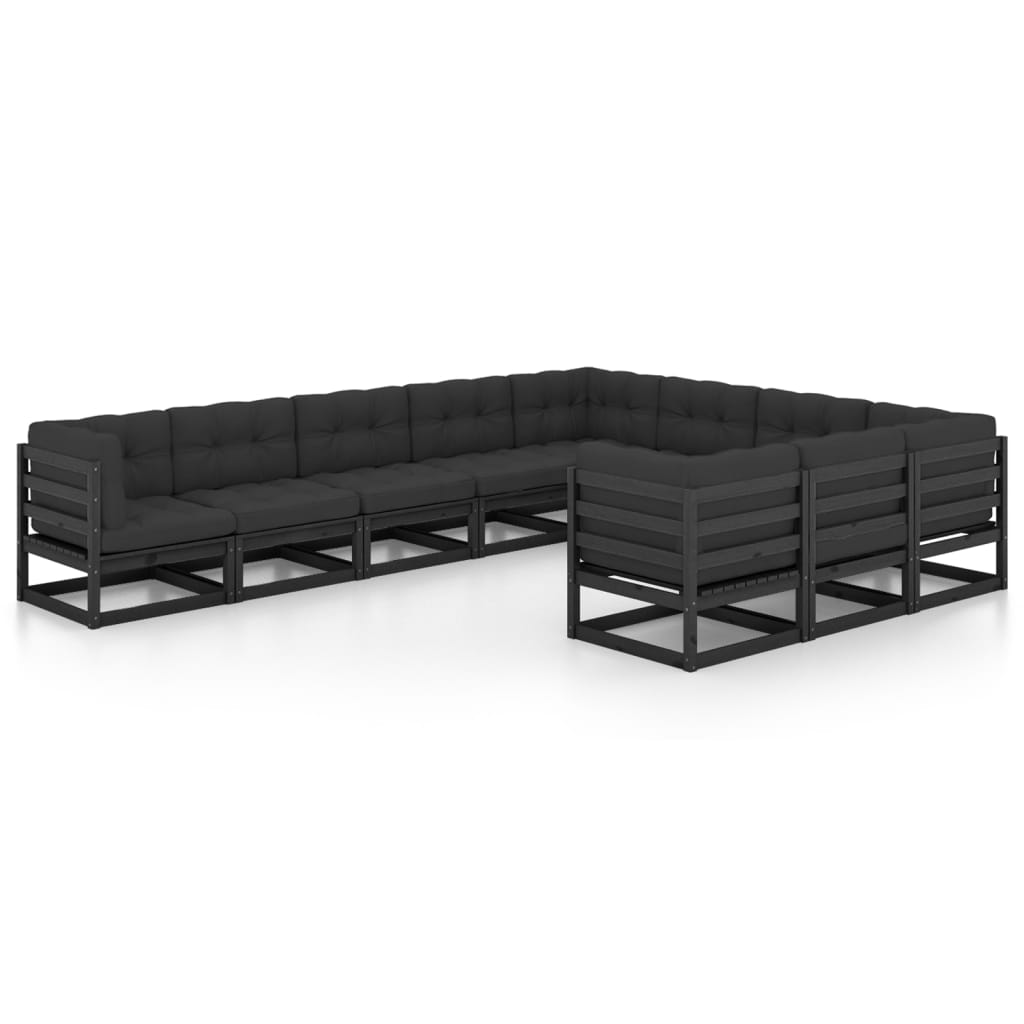 10-tlg. Garten-Lounge-Set mit Kissen Schwarz Massivholz Kiefer - kalb-Living.de