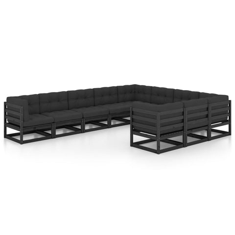 10-tlg. Garten-Lounge-Set mit Kissen Schwarz Massivholz Kiefer - kalb-Living.de