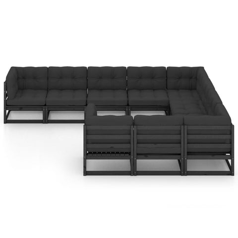 10-tlg. Garten-Lounge-Set mit Kissen Schwarz Massivholz Kiefer - kalb-Living.de