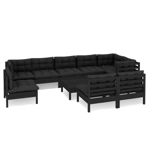 10-tlg. Garten-Lounge-Set mit Kissen Schwarz Massivholz Kiefer - kalb-Living.de
