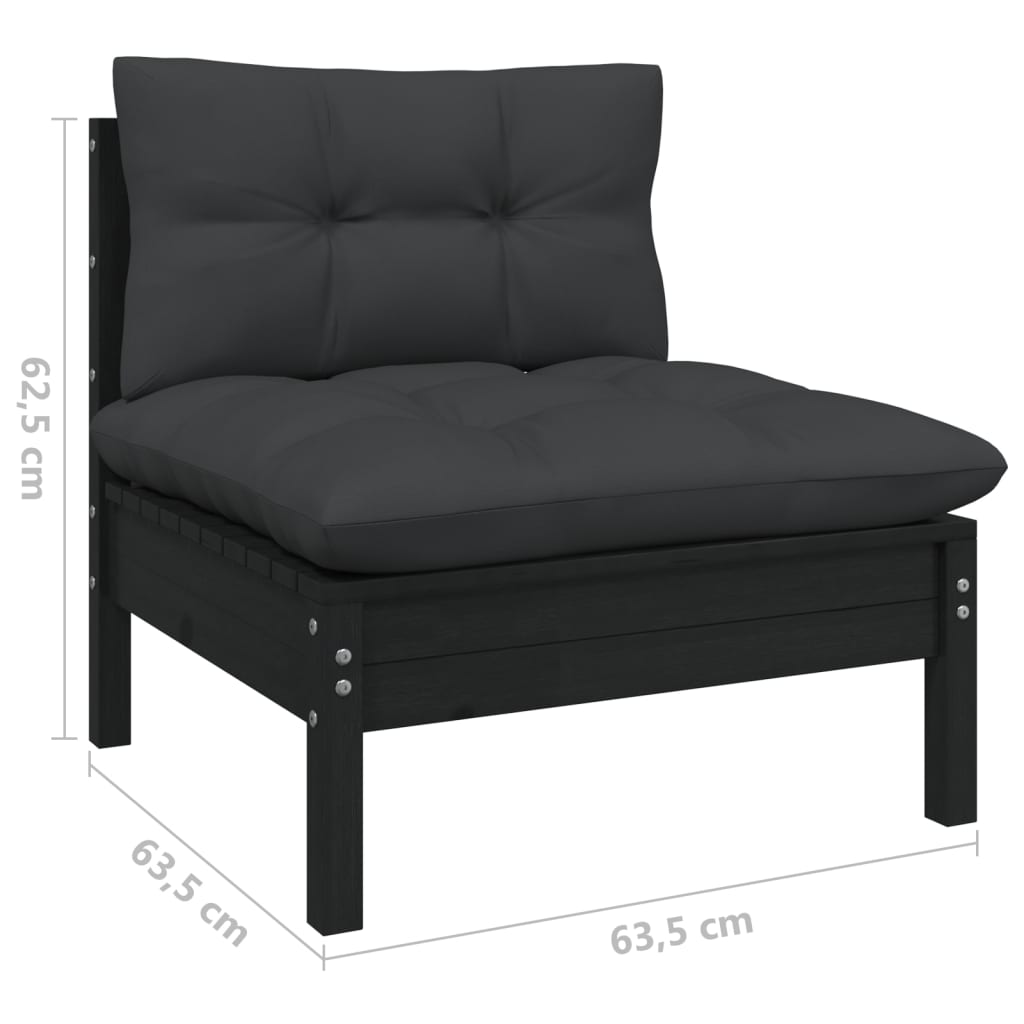 10-tlg. Garten-Lounge-Set mit Kissen Schwarz Massivholz Kiefer - kalb-Living.de