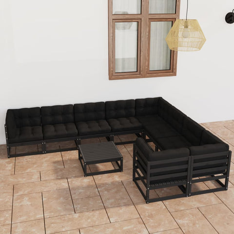 10-tlg. Garten-Lounge-Set mit Kissen Schwarz Massivholz Kiefer - kalb-Living.de