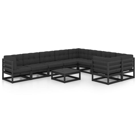 10-tlg. Garten-Lounge-Set mit Kissen Schwarz Massivholz Kiefer - kalb-Living.de