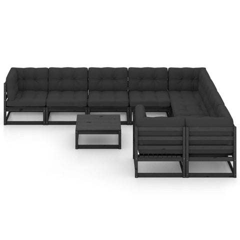 10-tlg. Garten-Lounge-Set mit Kissen Schwarz Massivholz Kiefer - kalb-Living.de