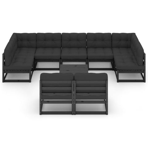 10-tlg. Garten-Lounge-Set mit Kissen Schwarz Massivholz Kiefer - kalb-Living.de