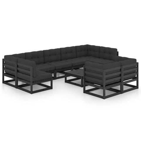 10-tlg. Garten-Lounge-Set mit Kissen Schwarz Massivholz Kiefer - kalb-Living.de