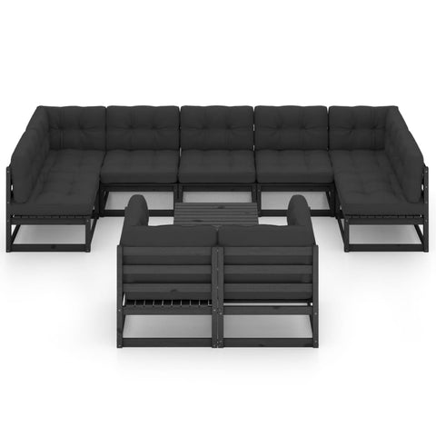 10-tlg. Garten-Lounge-Set mit Kissen Schwarz Massivholz Kiefer - kalb-Living.de