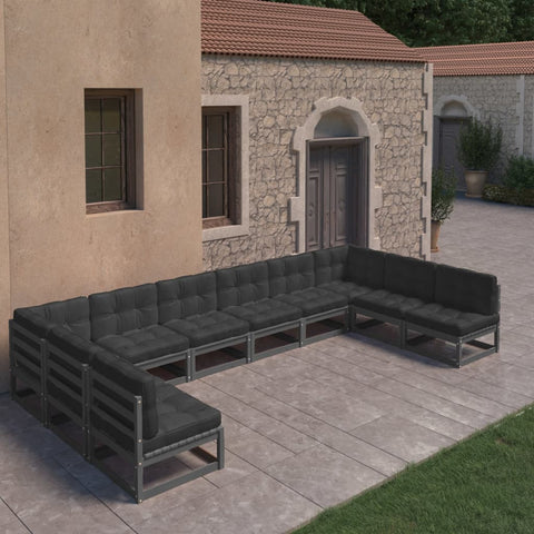 10-tlg. Garten-Lounge-Set mit Kissen Schwarz Massivholz Kiefer - kalb-Living.de