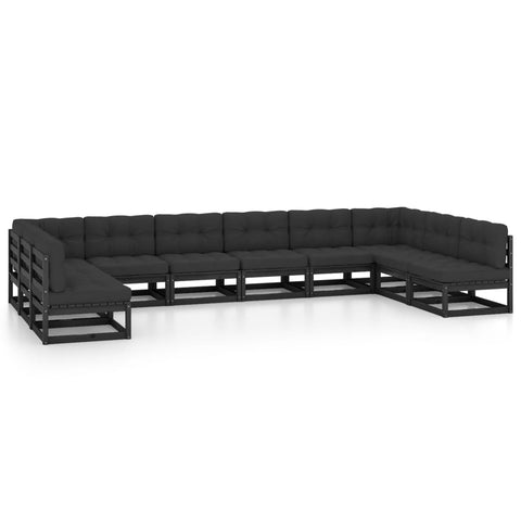 10-tlg. Garten-Lounge-Set mit Kissen Schwarz Massivholz Kiefer - kalb-Living.de