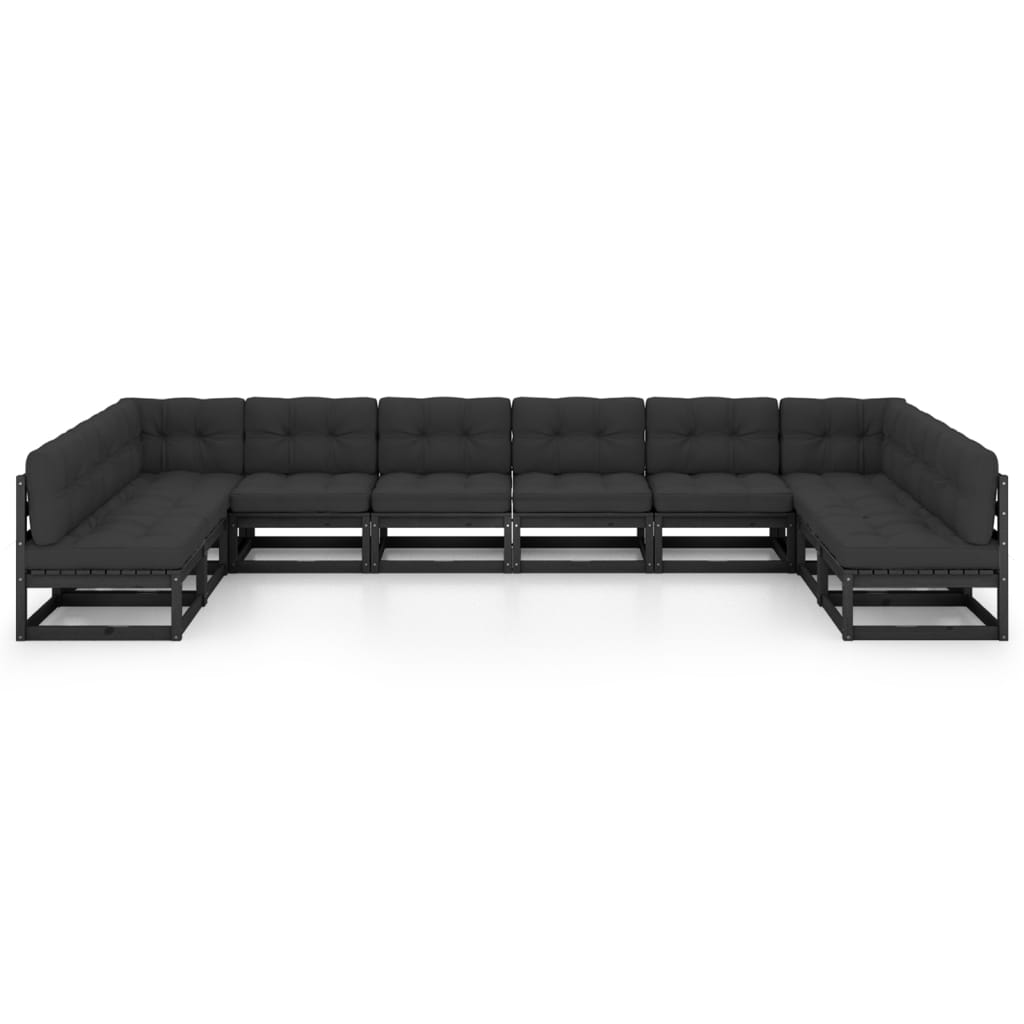 10-tlg. Garten-Lounge-Set mit Kissen Schwarz Massivholz Kiefer - kalb-Living.de