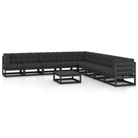 10-tlg. Garten-Lounge-Set mit Kissen Schwarz Massivholz Kiefer - kalb-Living.de