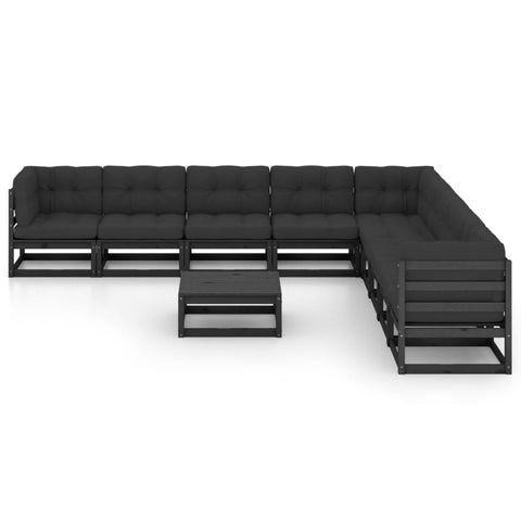 10-tlg. Garten-Lounge-Set mit Kissen Schwarz Massivholz Kiefer - kalb-Living.de