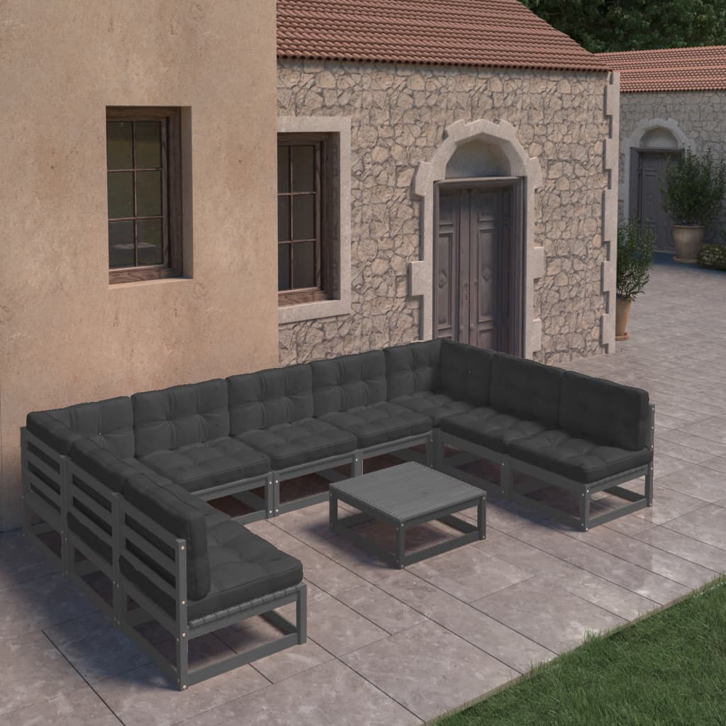 10-tlg. Garten-Lounge-Set mit Kissen Schwarz Massivholz Kiefer - kalb-Living.de