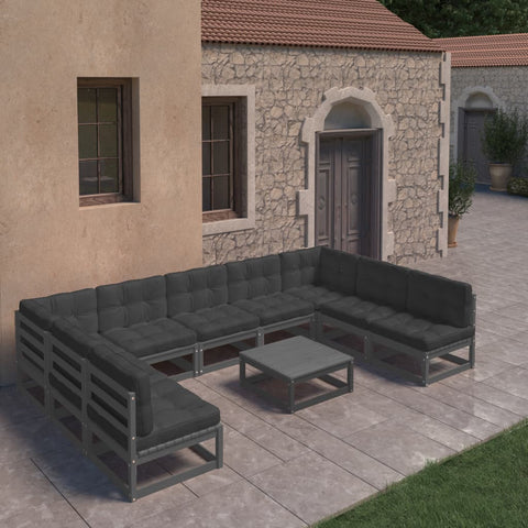 10-tlg. Garten-Lounge-Set mit Kissen Schwarz Massivholz Kiefer - kalb-Living.de