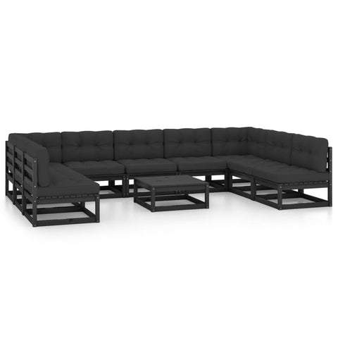 10-tlg. Garten-Lounge-Set mit Kissen Schwarz Massivholz Kiefer - kalb-Living.de