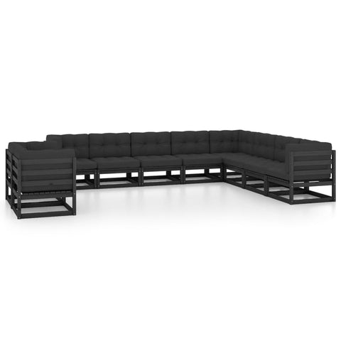 10-tlg. Garten-Lounge-Set mit Kissen Schwarz Massivholz Kiefer - kalb-Living.de