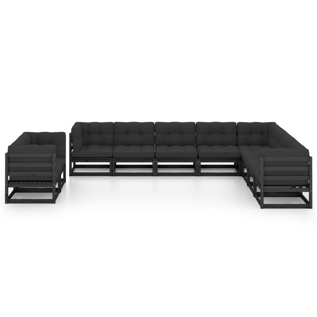 10-tlg. Garten-Lounge-Set mit Kissen Schwarz Massivholz Kiefer - kalb-Living.de