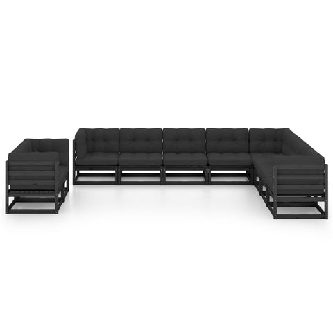 10-tlg. Garten-Lounge-Set mit Kissen Schwarz Massivholz Kiefer - kalb-Living.de