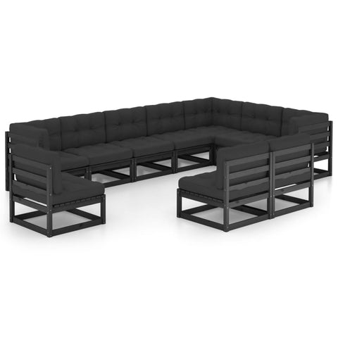 10-tlg. Garten-Lounge-Set mit Kissen Schwarz Massivholz Kiefer - kalb-Living.de