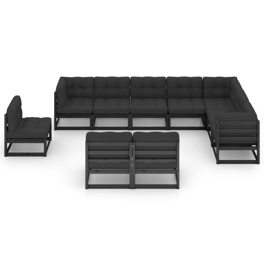 10-tlg. Garten-Lounge-Set mit Kissen Schwarz Massivholz Kiefer - kalb-Living.de