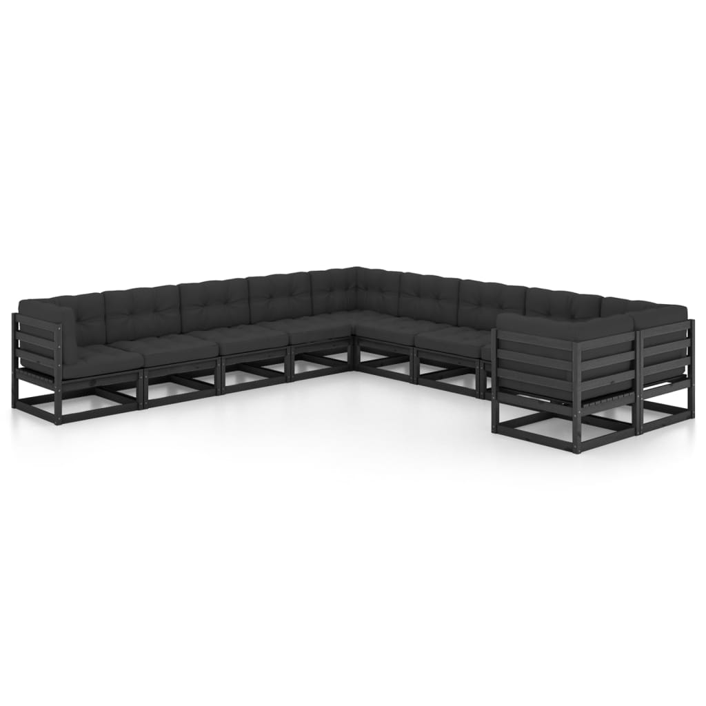 10-tlg. Garten-Lounge-Set mit Kissen Schwarz Massivholz Kiefer - kalb-Living.de