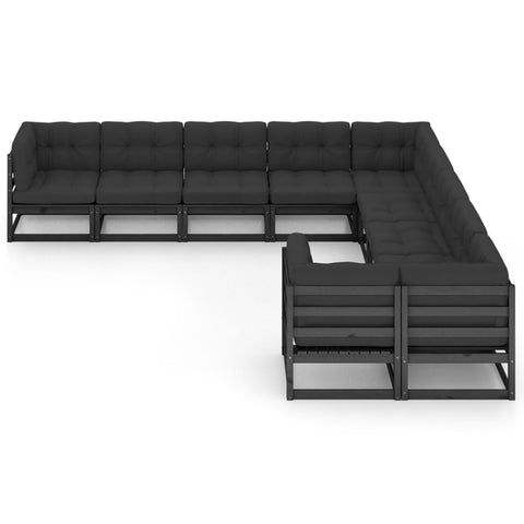 10-tlg. Garten-Lounge-Set mit Kissen Schwarz Massivholz Kiefer - kalb-Living.de