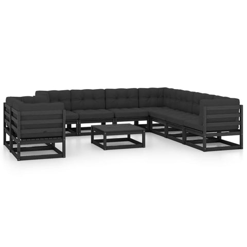 10-tlg. Garten-Lounge-Set mit Kissen Schwarz Massivholz Kiefer - kalb-Living.de