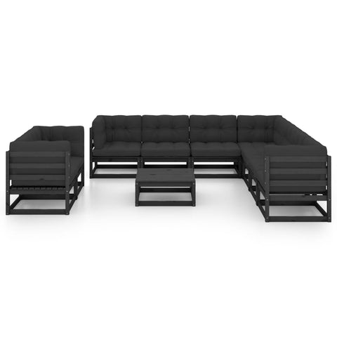 10-tlg. Garten-Lounge-Set mit Kissen Schwarz Massivholz Kiefer - kalb-Living.de