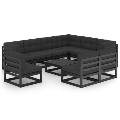 10-tlg. Garten-Lounge-Set mit Kissen Schwarz Massivholz Kiefer - kalb-Living.de