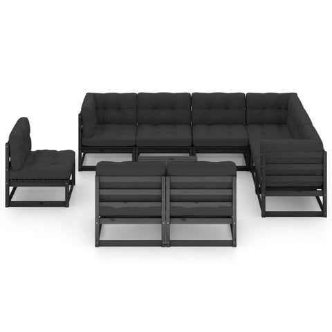 10-tlg. Garten-Lounge-Set mit Kissen Schwarz Massivholz Kiefer - kalb-Living.de