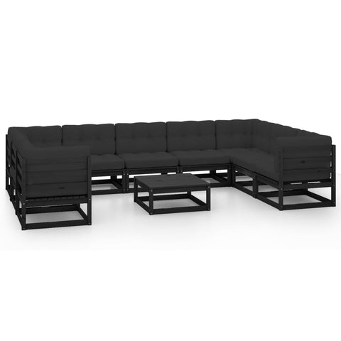 10-tlg. Garten-Lounge-Set mit Kissen Schwarz Massivholz Kiefer - kalb-Living.de