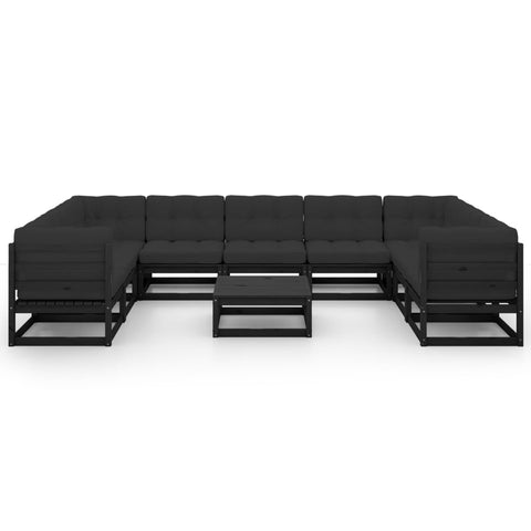 10-tlg. Garten-Lounge-Set mit Kissen Schwarz Massivholz Kiefer - kalb-Living.de