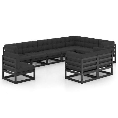 10-tlg. Garten-Lounge-Set mit Kissen Schwarz Massivholz Kiefer - kalb-Living.de