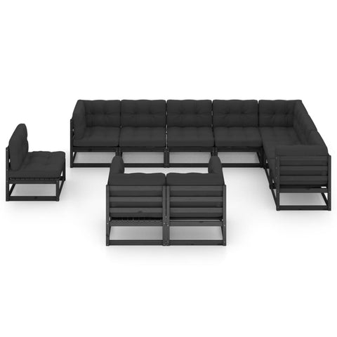 10-tlg. Garten-Lounge-Set mit Kissen Schwarz Massivholz Kiefer - kalb-Living.de