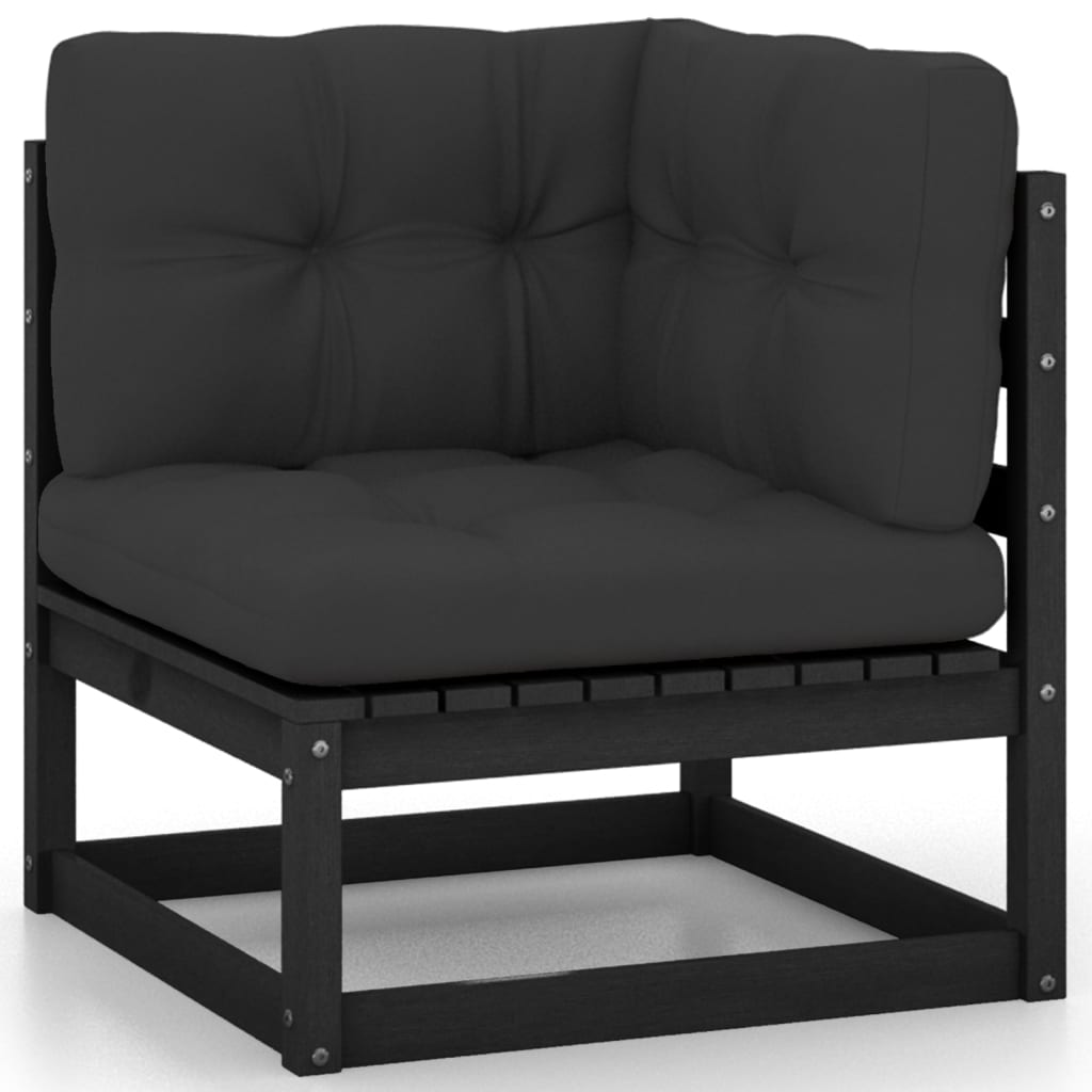 10-tlg. Garten-Lounge-Set mit Kissen Schwarz Massivholz Kiefer - kalb-Living.de